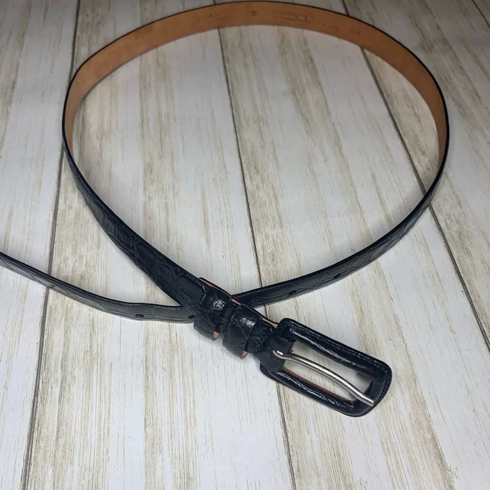 Talbot’s leather black crocodile print belt